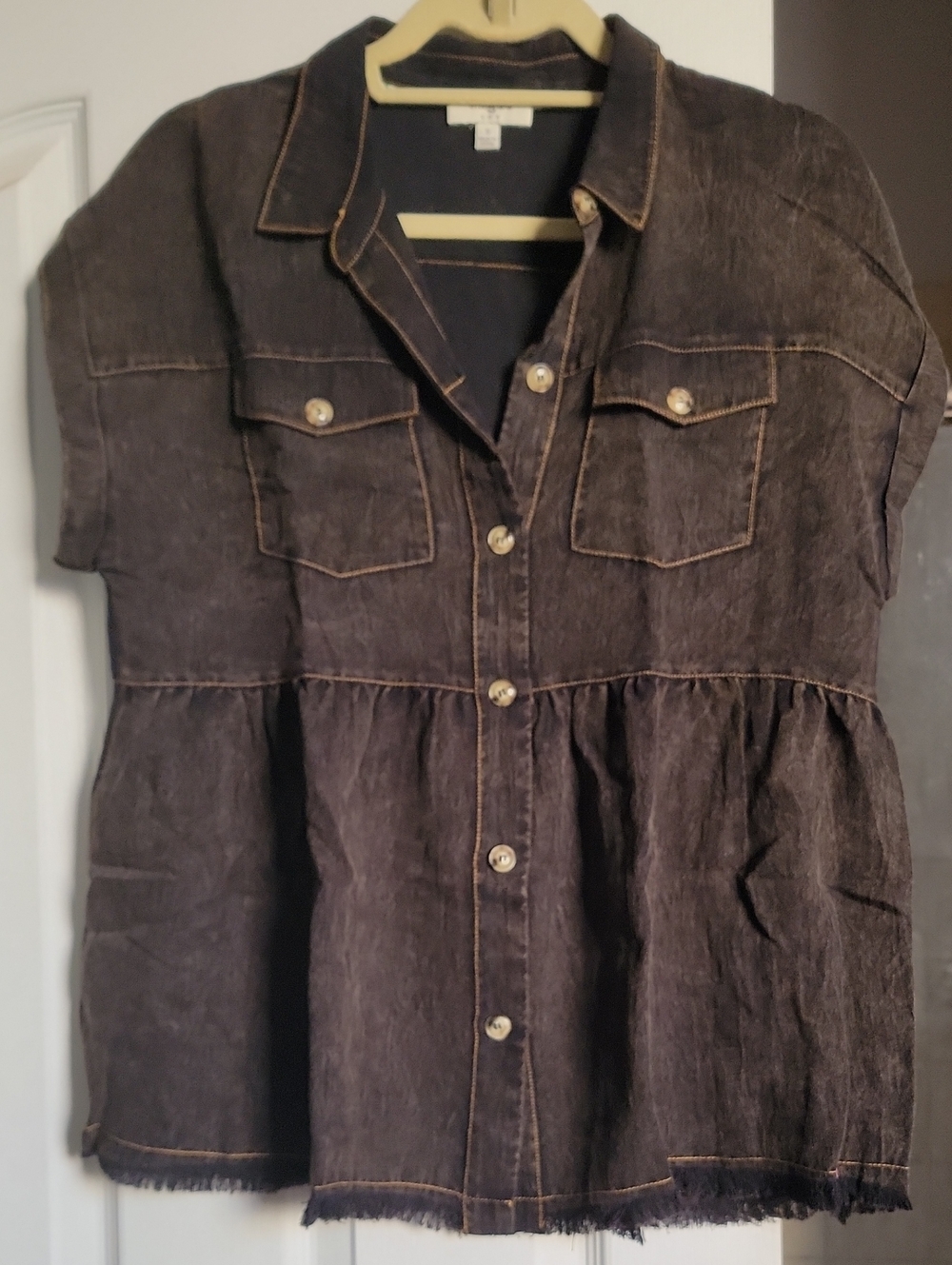 Umgee Black Denim Look Short-Sleeve Top